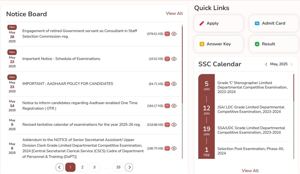 SSC notification panel